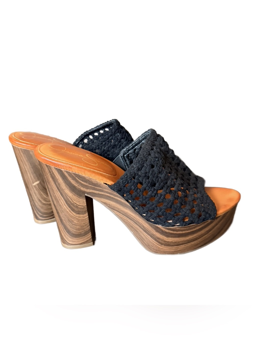 Jessica Simpson Woven Black Platform Slide Heels - Women